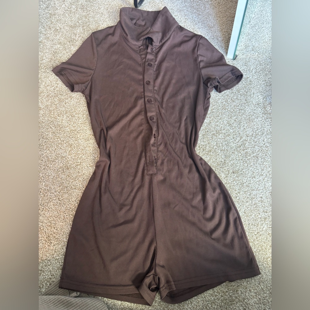 $3 | 3 for $10 Brown Button-Up Romper